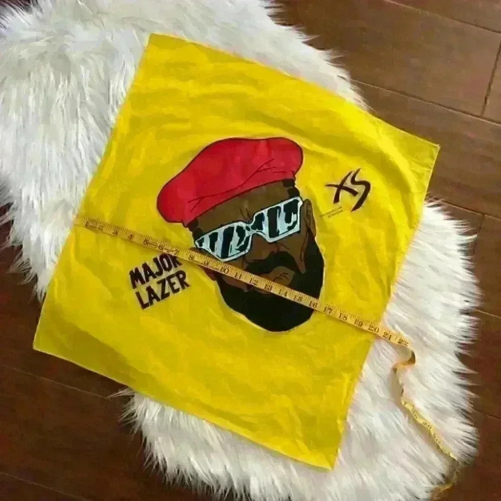 VTG Major Lazer XS night club yellow bandana with man and beret - Picture 4 of 5